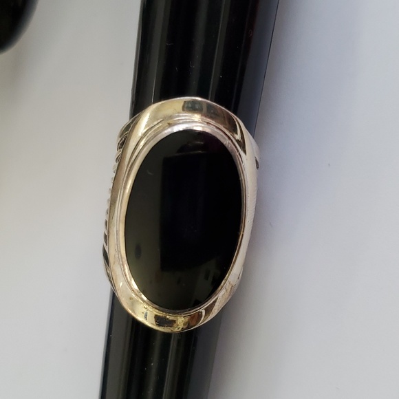 Sterling Silver 925 Onyx Basket Weave Large Statement Ring - Picture 6 of 6